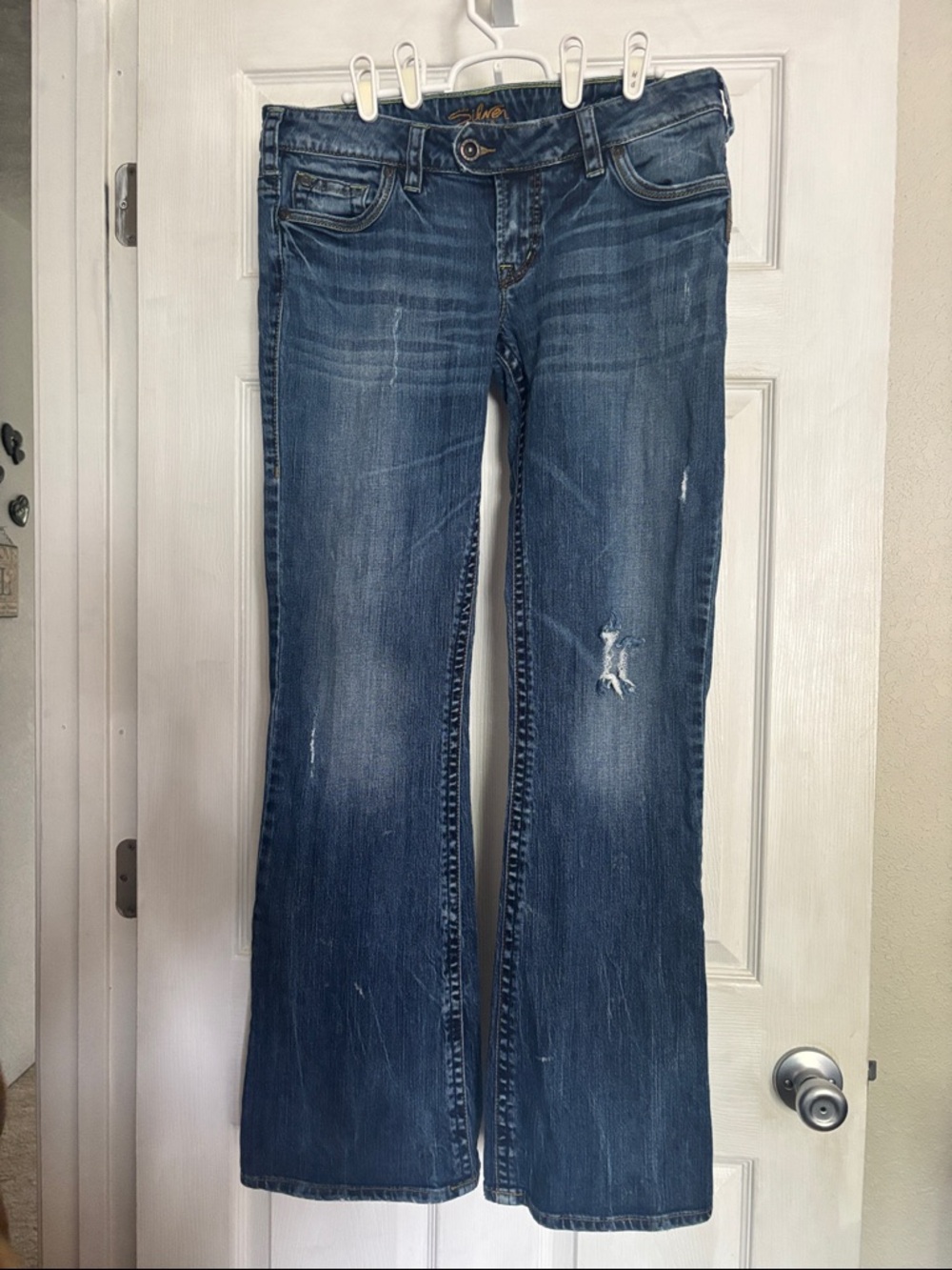 Silver Jeans Women's Blue Distressed Skinny Flare Jeans